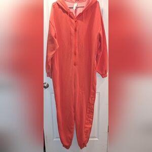 Fabletics Full Body Hooded Onesie Jumpsuit Sweatsuit Red